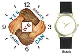 Black & White Hands and Forearms Interlocking - Yes We Can No.1 - President Barack Obama Commemorative - WATCHBUDDY&reg; DELUXE TWO-TONE THEME WATCH - Arabic Numbers - Black Leather Strap-Size-Women's Size-Small