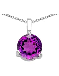 Tommaso Design (tm) Round Genuine Amethyst Solitaire Pendant in 14 kt White Gold