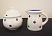 Ronnie's Terramoto Ceramic, Cream & Sugar Set, Royal Blue Polka Dots on White Base