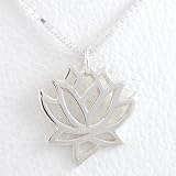 Cut Out Design Lotus Flower Pendant in Sterling Silver on 16 Box Chain, #8452
