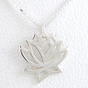 Open Design Lotus Flower Pendant in Sterling Silver on a 16" Sterling Box Chain, #8452