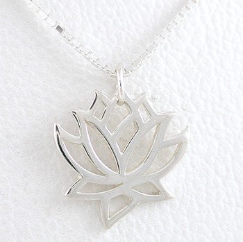 Open Design Lotus Flower Pendant in Sterling Silver on a 16 Sterling Box Chain, #8452