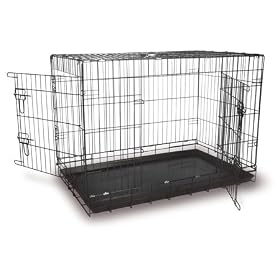 2 door fold flat black dog cage 30" by Doghealth EC30 + bed