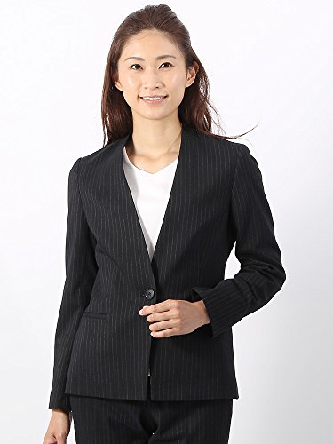 (ザ・スーツカンパニー) Littlechic/JAPAN QUALITY/ピンストライプ柄Vネックノーカラージャケット ネイビー×ホワイト