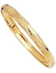 10K Yellow Gold 08" 6.0mm Polish Textured High Domed With Diamond Shape Pattern Bangle