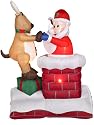 Gemmy 11219 Animated Airblown Inflatable - Deer Pulling Santa from Chimney, 6 Feet Tall