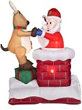 Gemmy 11219 Animated Airblown Inflatable - Deer Pulling Santa from Chimney, 6 Feet Tall