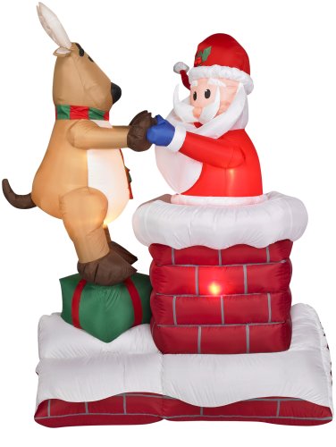 Gemmy 11219 Animated Airblown Inflatable - Deer Pulling Santa from Chimney, 6 Feet Tall