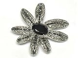 Crystal Flower Brooch Pin Black Jewelry