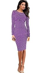 Sexy Cocktail Knee Length Round Neck Long Sleeves Houndstooth Print Polka Dot Print Polyester/Spandex Party Dress 