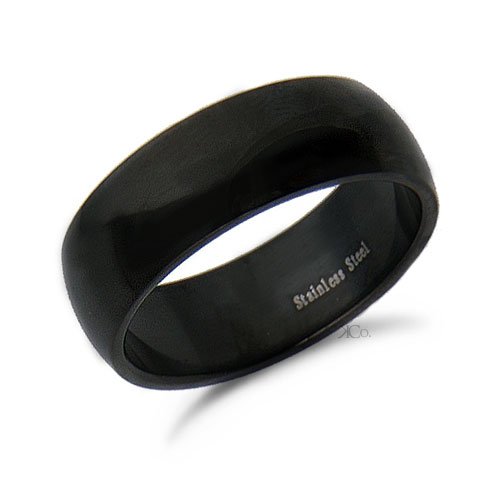 Mens Black Engravable Stainless Steel Ring Band Sizes 5 to 15
