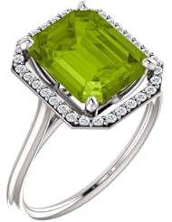 18K White Gold 10.00x8.00mm Emerald Cut Peridot and Diamond Halo-Style Ring -- LIFETIME WARRANTY