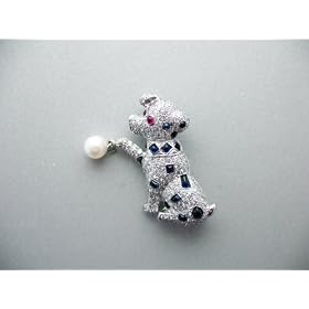18k White Gold Diamond and Sapphire Dog Brooch by Almaz