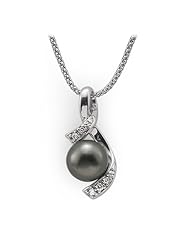 Tahitian Black Pearl Necklace with Diamonds in 14K White Gold (10-11mm)
