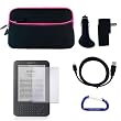 Gizmo Dorks Zipper Sleeve Case Charging Bundle (Black with Hot Pink Trim) with Carabiner Key Chain for the Amazon Kindle Keyboard