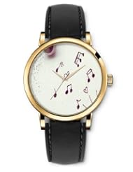 SPRAWL Aanalog Fashion Series Gold Ladies Watches of Genuine Black Leather Strap,Unique Wrist Watch for Women Girls Designed with Symbol of music