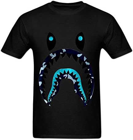 Amoyeah Men's A Bathing Ape X Shark Printed T Shirts Cotton Graphic Tees XL Black