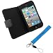 GTMax Premium Folio Wallet Leather Cover Case - Black + Blue Wrist Strap Lanyard for Apple Ipod Touch 8gb 32gb 64g 4g 4 (4th Generation)