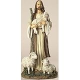 12" Good Shepherd Figure . 12"H X 4.5"W X 6"D Resin/Stone Mix by Roman