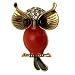 Acosta Brooches - Red Enamel & Crystal - Antique Gold Tone Vintage Owl Brooch