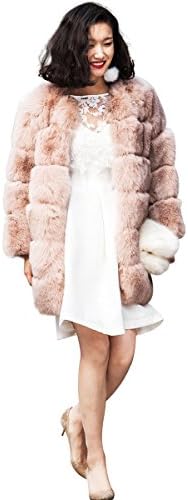 3.YIGELILA Vintage Natural Long Sleeve Silver Fox Fur Coats Size Large for Women Long Large