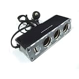 Fosmon? 12V, 24V Triple Socket USB Auto Car Cigarette Charger Adapter + USB Outlet Plug in (Black)