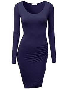 J.TOMSON Women's Casual Long Sleeve Bodycon Midi Dress NAVY 2XL
