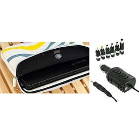 PCMS 2n1 Combo - Toshiba Mini NB205-N330BL 10.1-Inch Netbook Neoprene Sleeve Case with 12v Car Charger - Zebra Mix Colors