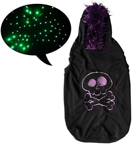 Skeleton LED Light up Costume Pet Sweater Dog Warm Hoodie Coat Clothes Apparel Black & Purple, Size Xs S M L (S)