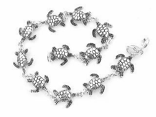 Nice SEA TURTLE 7 Sterling Silver Bracelet of Turtles