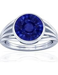 Platinum Round Cut Blue Sapphire Womens Astrological Ring