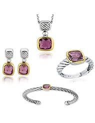 Phillip Gavriel Twisted Sterling Silver 18K Gold and Amethyst - Earrings - Ring - Bangle and Nekclace Set