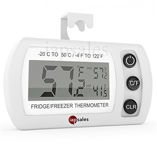 Easy To Read: Splash Proof Digital Refrigerator / Freezer Thermometer, -4 to 122°F Temperature Range Large Digital Display Works in Celsius & Fahrenheit