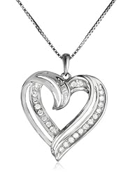Sterling Silver 1/4cttw Diamond Heart Pendant Necklace, 18"