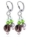 Adorable Fresh Water Pearl & Swarovski Crystal Sterling Silver Leverback Dangle Earrings
