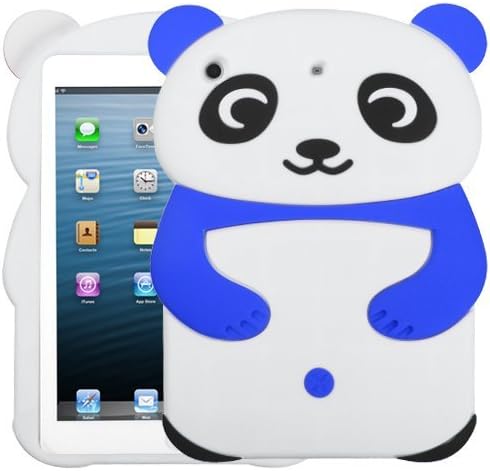 New Case for Apple ipad Mini Cute 3D Animal Panda Pattern Soft Silicone Rubber Skin Protective Cover-Blue(Random Gift 2 PCS Cartoon Sticker)