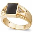 14Kt Yellow Gold Deep Black Onyx and Fiery Diamond Men's Ring