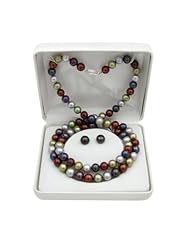 925 Sterling Silver Freshwater Pearl Multicolor Forest Necklace, Bracelet and Earrings Set QSET-10363-AM
