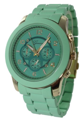 Ladies Geneva Boyfriend Chronograph Link Watch - Mint Green