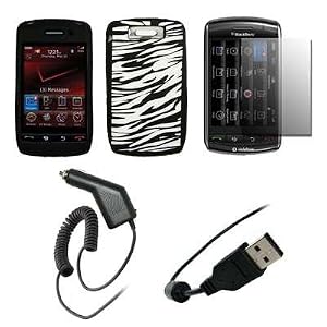 Premium Zebra Stripes Design Soft Silicone Gel Skin Cover Case + Crystal Clear Screen Protector + Rapid Car Charger + USB Data Sync Charge Cable for Verizon Wireless - BlackBerry Storm 2 [Accessory Export Packaging]