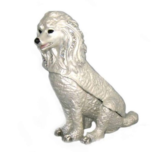 French Poodle Box White Swarovski Crystals Jewelry Trinket Dog Puppy Pill Box