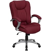 High Back Burgundy Fabric Overstuffed-Pillow-Back Executive Office Chair with Padded Loop Arms
