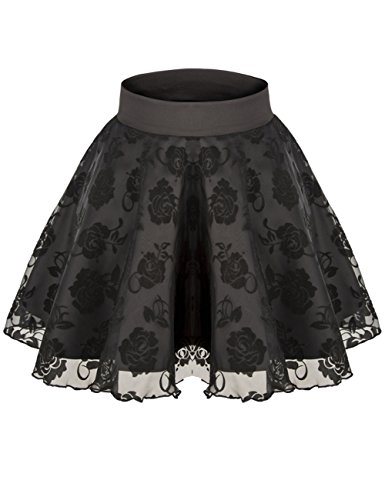 Sweetylove Women's Stretch High Waist Pleated Lace Tulle Tutu Casual Skirt