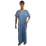 Womens Kaftan Evening Wear Baby Blue Floral Printed  Cotton Caftan Lounge Wear Medium