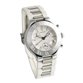 Cartier Men's Must 21 Stainless Steel and White Rubber Chronograph Watch #W10184U2