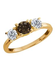1.00 Ct Round Brown Smoky Quartz G/H Diamond 18K Yellow Gold Ring