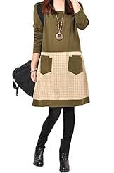 Plus Size Cotton/Linen Plaid Print Midi Dress 