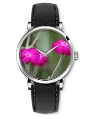 SPRAWL Aanalog Fashion Series Silver Ladies Watches of Genuine Black Leather Strap,Unique Wrist Watch for Women Girls Designed with pink flower
