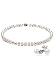 Honeystore Womens AAA Natural Freshwater Pearl 8.5-9 mm 925 Sterling Silver Earring and Necklace Set