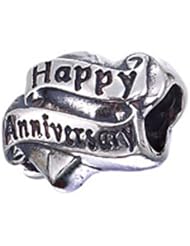 Zable (tm) Sterling Silver Happy Anniversary Pandora Compatible Bead / Charm